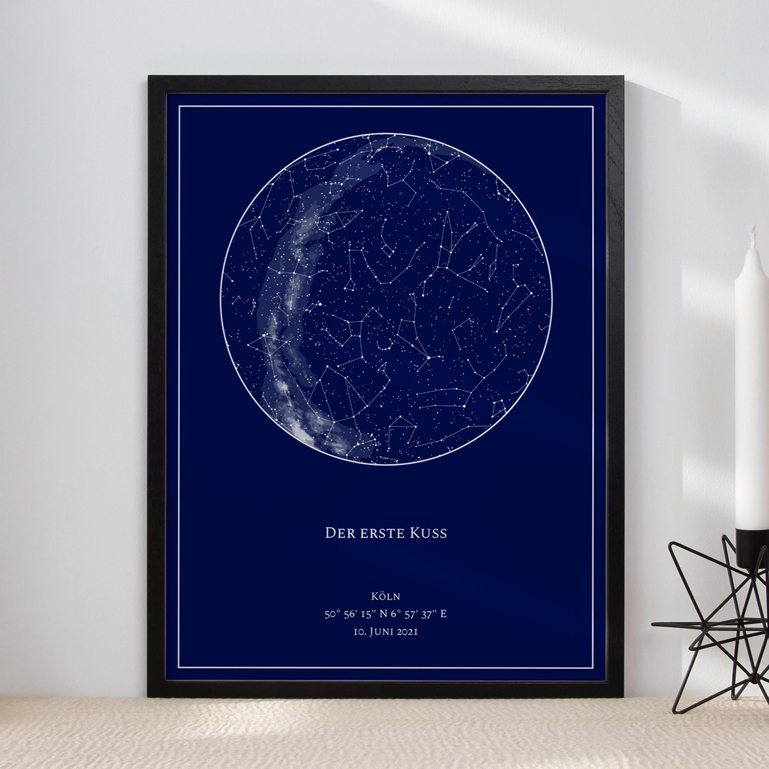 Personalisiertes Geschenk: Sternenkarte mit dem exakten Sternenhimmel über eurem besonderen Moment als modernes Wandbild.